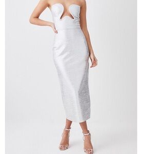 Perfect for NYE! ✨ Karen Millen Silver Foiled Corset Bandage Dress NWT Size LP ✨
